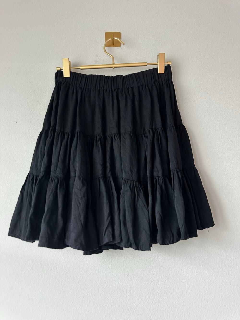 Vintage 90s Shelbi Ranch Black Tiered Prairie Skirt Rayon Western Boho Made USA